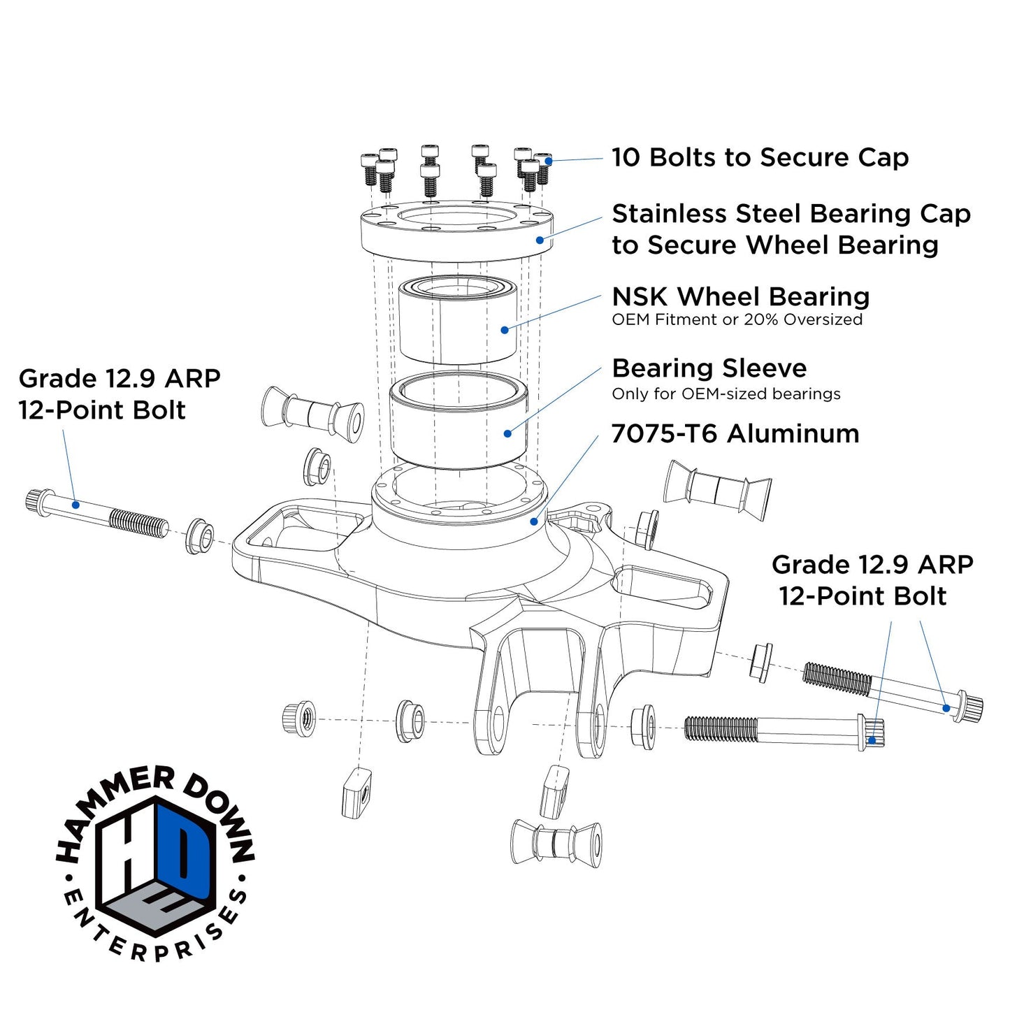 HDE Go Big RACE Can-Am X3 Front Knuckle/Hub Kit (Big bearing)